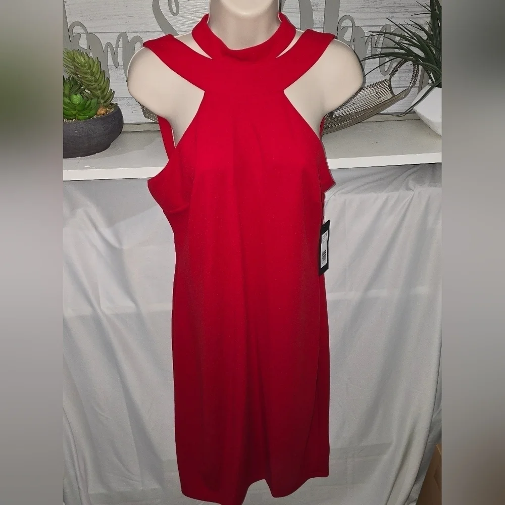 Bebe Women's Halter Scuba Crepe Bodycon Dress, Red Size 4 Or 12 - Pick One - Picture 3 of 11